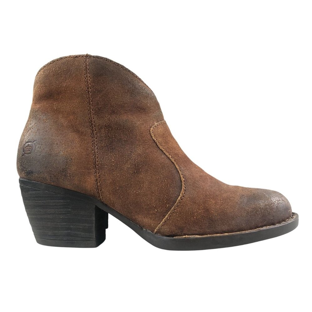 Born Women's Size 7.5M Michel Brown Leather Side Zip Heeled Ankle Booties Boots